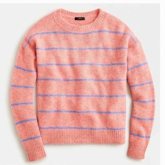 J. Crew Stripe Crewneck Alpaca Sweater In Heather Rose/ French Blue Size Small - Picture 3 of 7